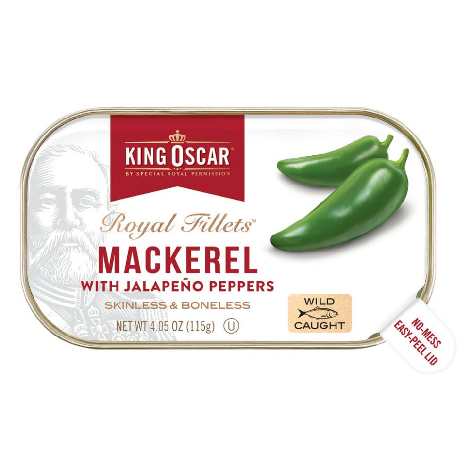 King Oscar, Royal Fillets, Mackerel With Jalapeno Peppers, 4.05 oz ( 115 g)    , -, 