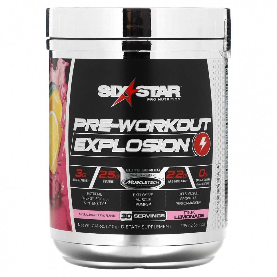 SIXSTAR, Elite Series, Pre-Workout Explosion, Pink Lemonade, 7.41 oz (210 g)    , -, 