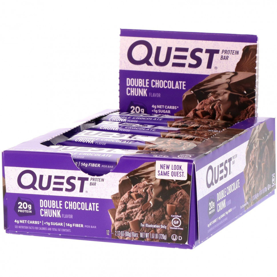 Quest Nutrition, QuestBar, Protein Bar, Double Chocolate Chunk, 12 Bars, 2.12 oz (60 g) Each    , -, 