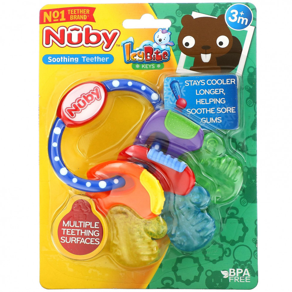 Nuby, Soothing Teether, Icy Bite Keys, Blue, 3+ M, 1 Piece    , -, 