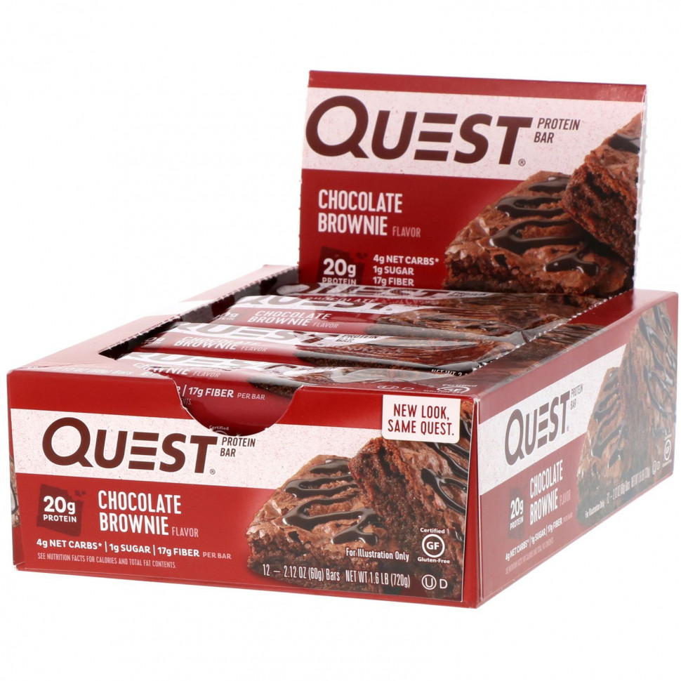 Quest Nutrition, Quest Protein Bar, Chocolate Brownie, 12 Bars, 2.12 oz (60 g) Each    , -, 