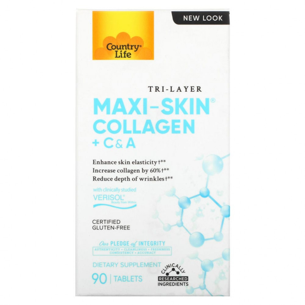 Country Life, Tri Layer Maxi-Skin Collagen,    C  A, 90     , -, 