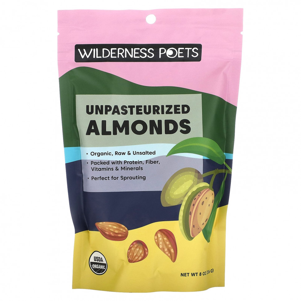 Wilderness Poets, Unpasteurized Almonds, Unsalted, 8 oz (226 g)    , -, 