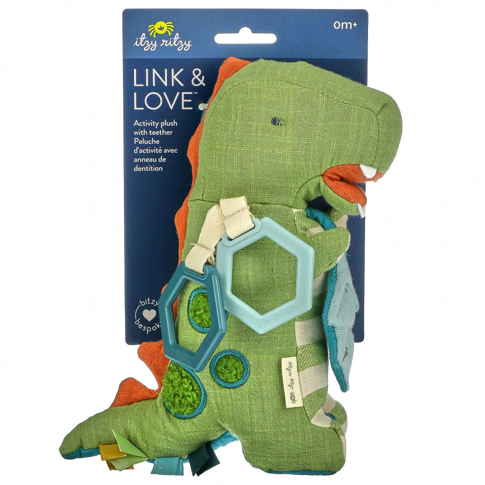 itzy ritzy, Link & Love, Activity Plush With Teether, 0+ Months, Dino, 1 Teether    , -, 