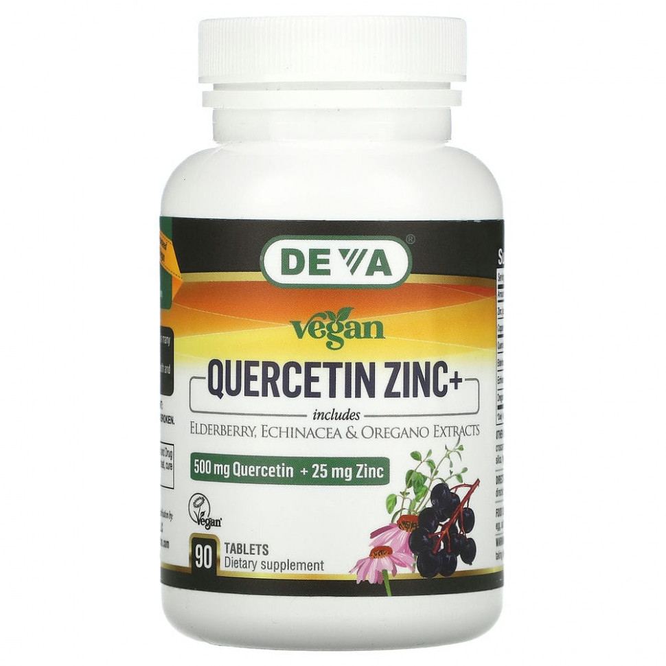Deva, Vegan Quercetin Zinc+, 500 mg + 25 mg, 90 Tablets    , -, 