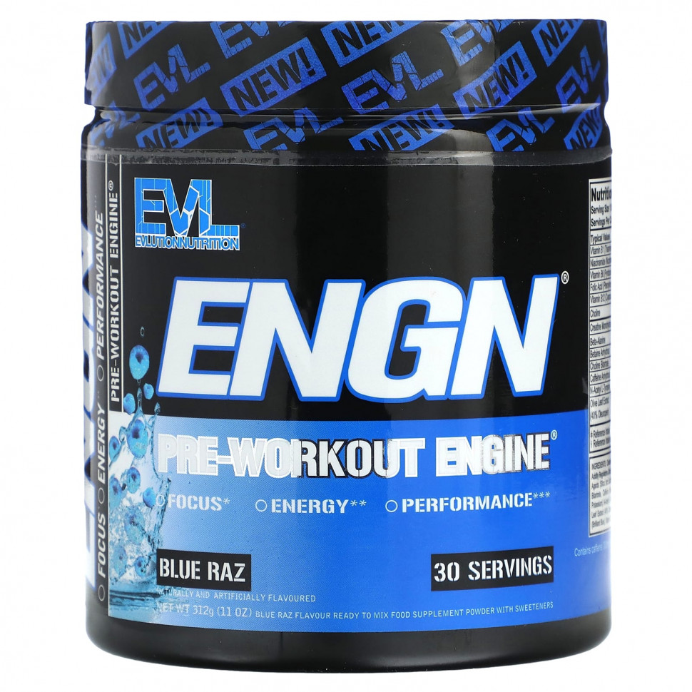 EVLution Nutrition, ENGN, Pre-Workout Engine, Blue Raz, 312  (11 )    , -, 