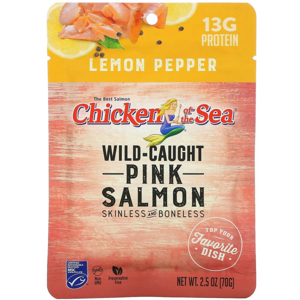 Chicken of the Sea, Wild-Caught Pink Salmon, Lemon Pepper, 2.5 oz ( 70 g)    , -, 