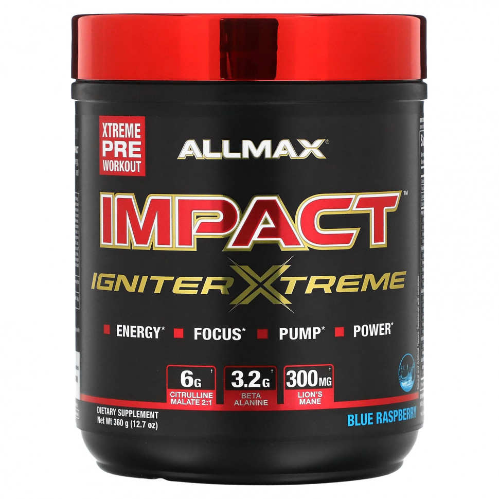 ALLMAX, IMPACT Igniter Xtreme, Pre-Workout, Blue Raspberry, 12.7 oz (360 g)    , -, 