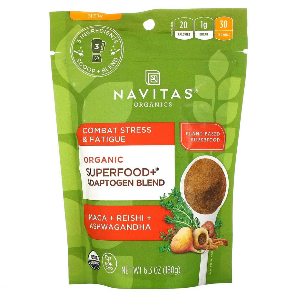 Navitas Organics, Superfood+ Adaptogen Blend, Maca + Reishi + Ashwagandha, 6.3 oz (180 g)    , -, 
