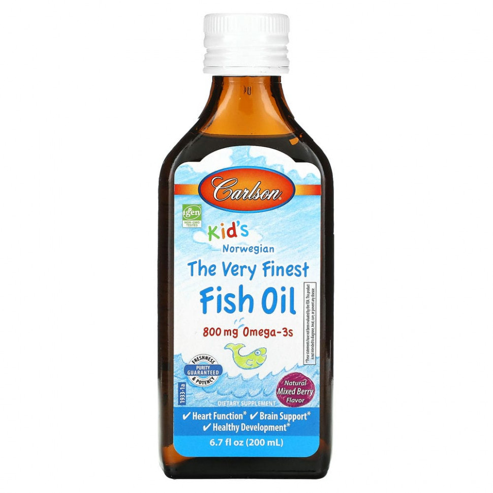 Carlson, Kids, The Very Finest Fish Oil, Natural Mixed Berry , 800 mg, 6.7 fl oz (200 ml)    , -, 