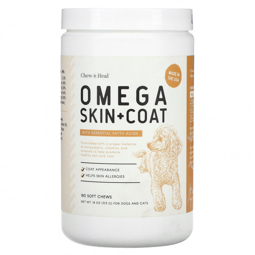  Chew + Heal, Omega Skin + Coat,    ,    , 180  , 513  (18 )  Iherb ()