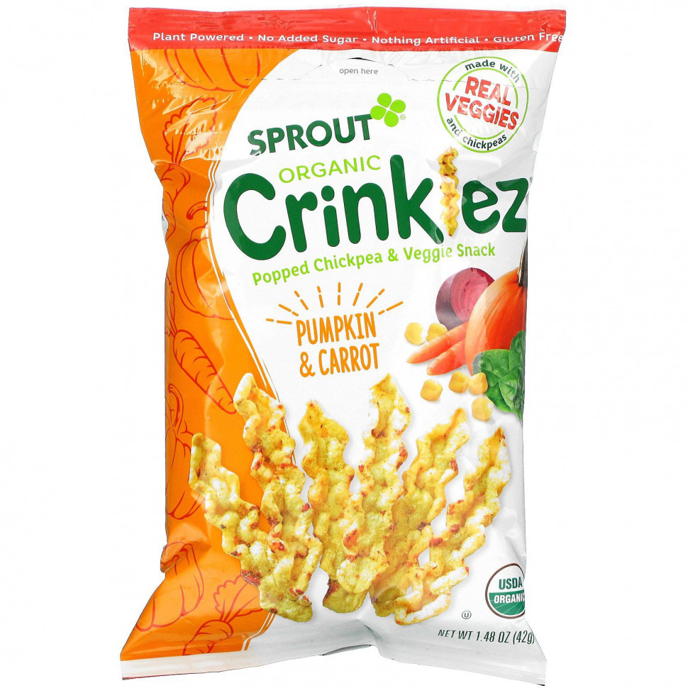 ���������� Sprout Organic, Crinklez, ���� �� ���� � ������, ��� ������� �� 12 �������, ����� � �������, 42 � (1,48 �����)  Iherb (������)