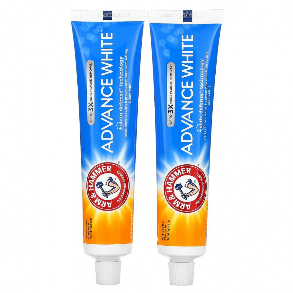 Arm & Hammer, Advance White, Extreme Whitening Toothpaste, Clean Mint, Twin Pack, 6.0 oz (170 g) Each    , -, 