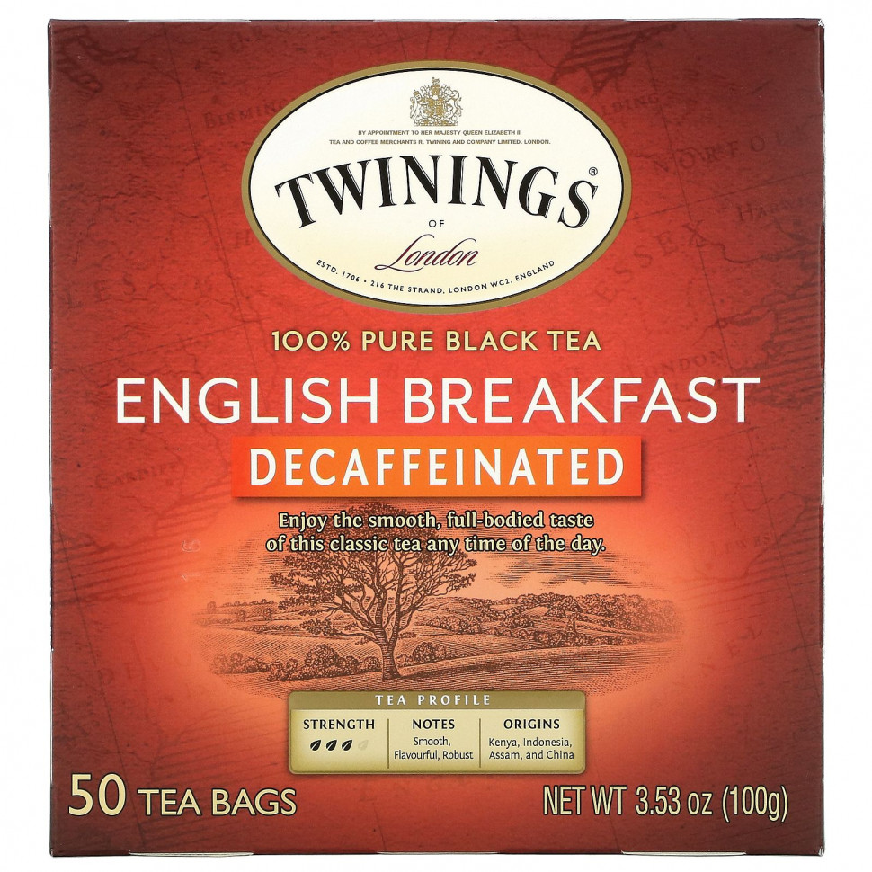 Twinings, English Breakfast, Decaffeinated, 50 Tea Bags, 3.53 oz (100 g)    , -, 