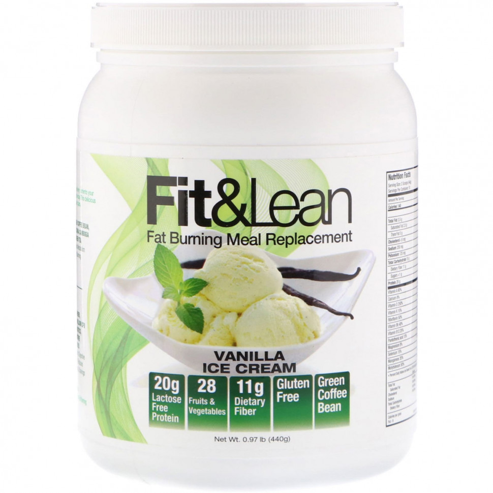 Fit & Lean, Fit & Lean, Fat Burning Meal Replacement, Vanilla Ice Cream, 0.97 lb (440 g)    , -, 