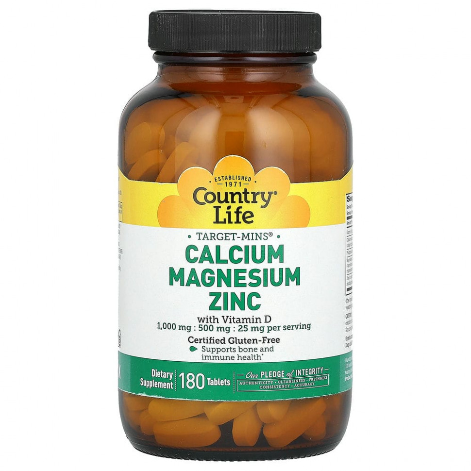 Country Life, Target-Mins, Calcium Magnesium Zinc with Vitamin D, 180 Tablets    , -, 