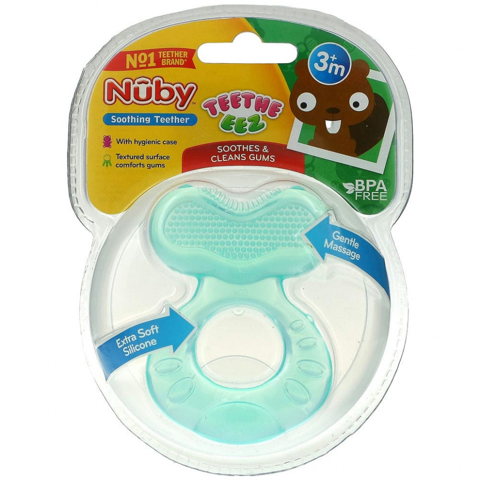 Nuby, Soothing Teether, Teeth Eez, 3+M, Aqua, 1 Teether    , -, 