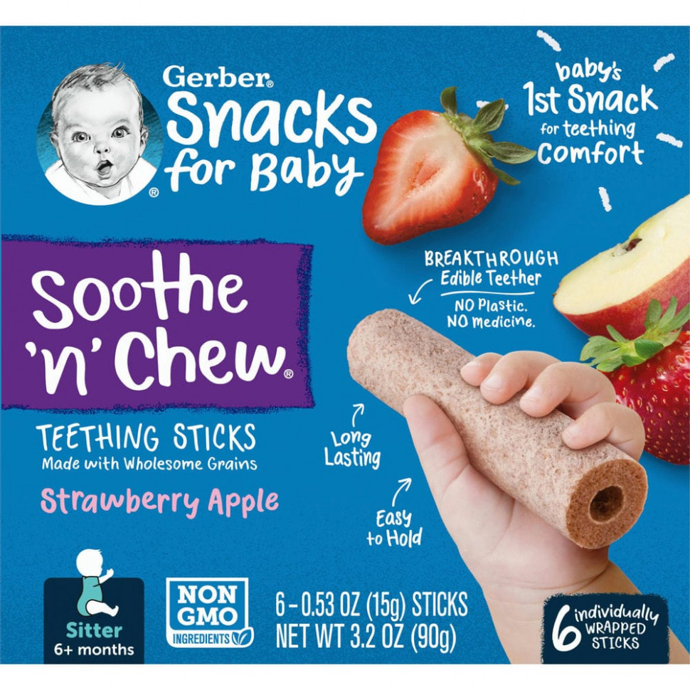 Gerber, Snacks for Baby, Soothe 'n' Chew,    ,  6 ,  , 6    , 15  (0,53 )     , -, 