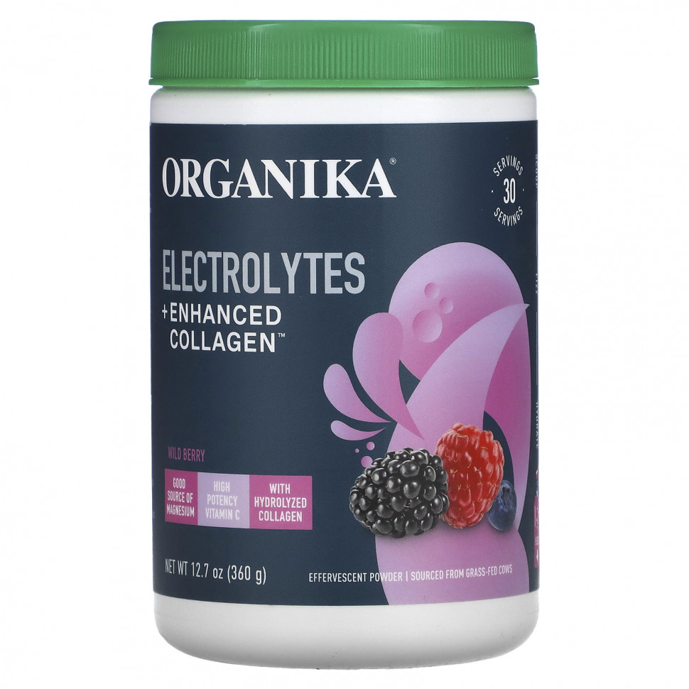 Organika, Electrolytes + Enhanced Collagen, Wild Berry, 12.7 oz (360 g)    , -, 