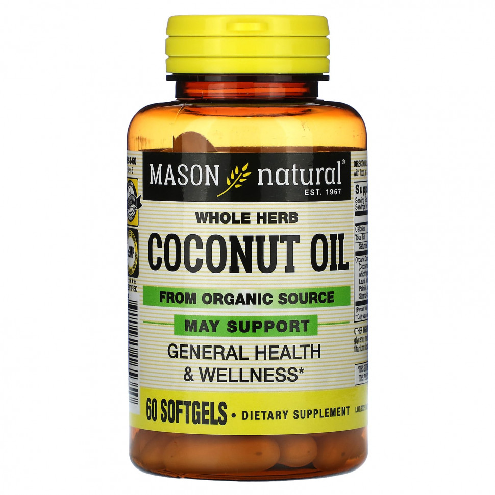 Mason Natural, Whole Herb Coconut Oil, 60 Softgels    , -, 