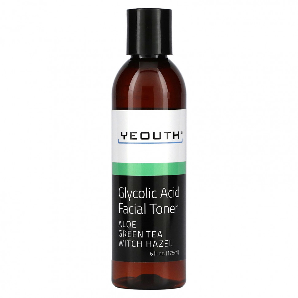 Yeouth, Glycolic Acid Facial Toner, Aloe Green Tea Witch Hazel, 6 fl oz (178 ml)    , -, 