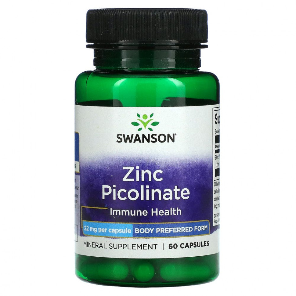 Swanson, Zinc Picolinate, Immune Health, 22 mg, 60 Capsules    , -, 