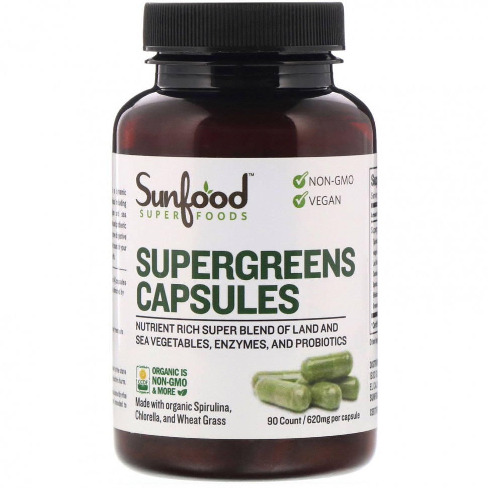 Sunfood, Supergreens Capsules, 155 mg, 90 Count    , -, 