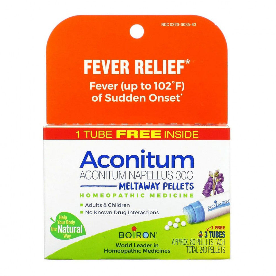 ���������� Boiron, Aconitum, Fever Relief, Meltaway Pellets, 3 Tubes, 80 Pellets Each  Iherb (������)
