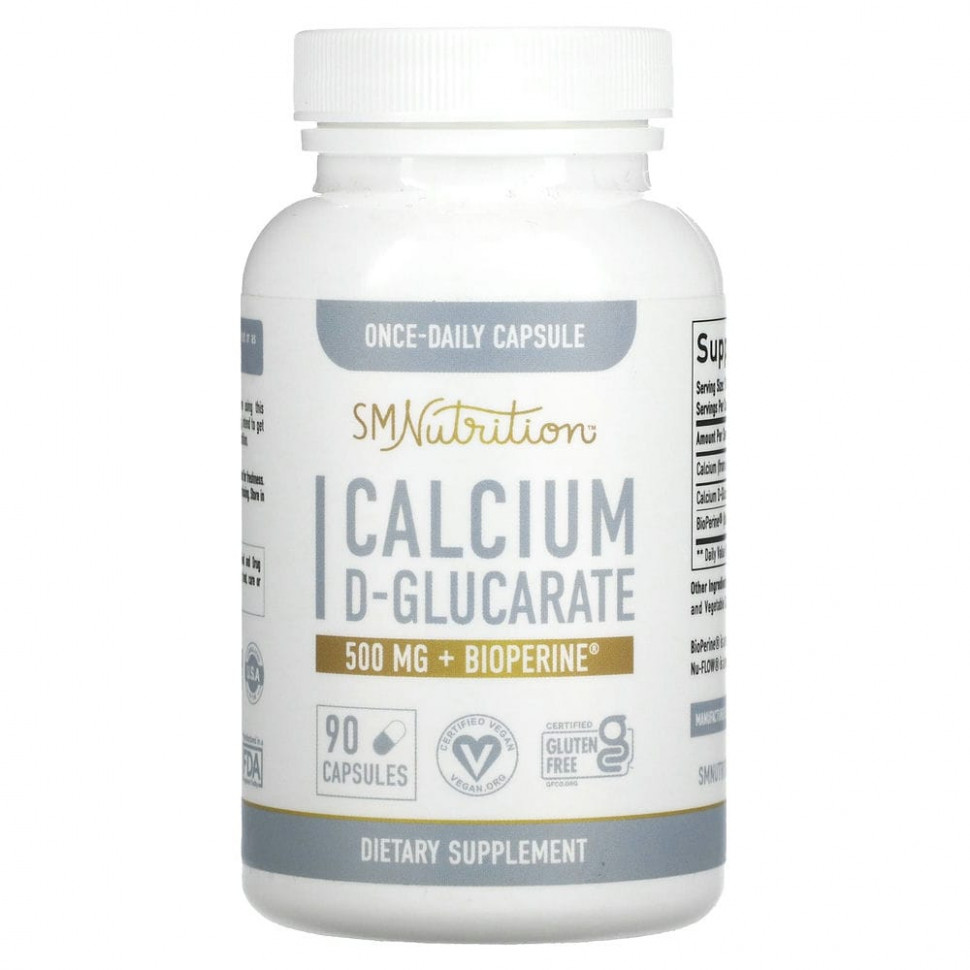 SMNutrition, Calcium D-Glucarate + BioPerine, 500 mg, 90 Capsules    , -, 