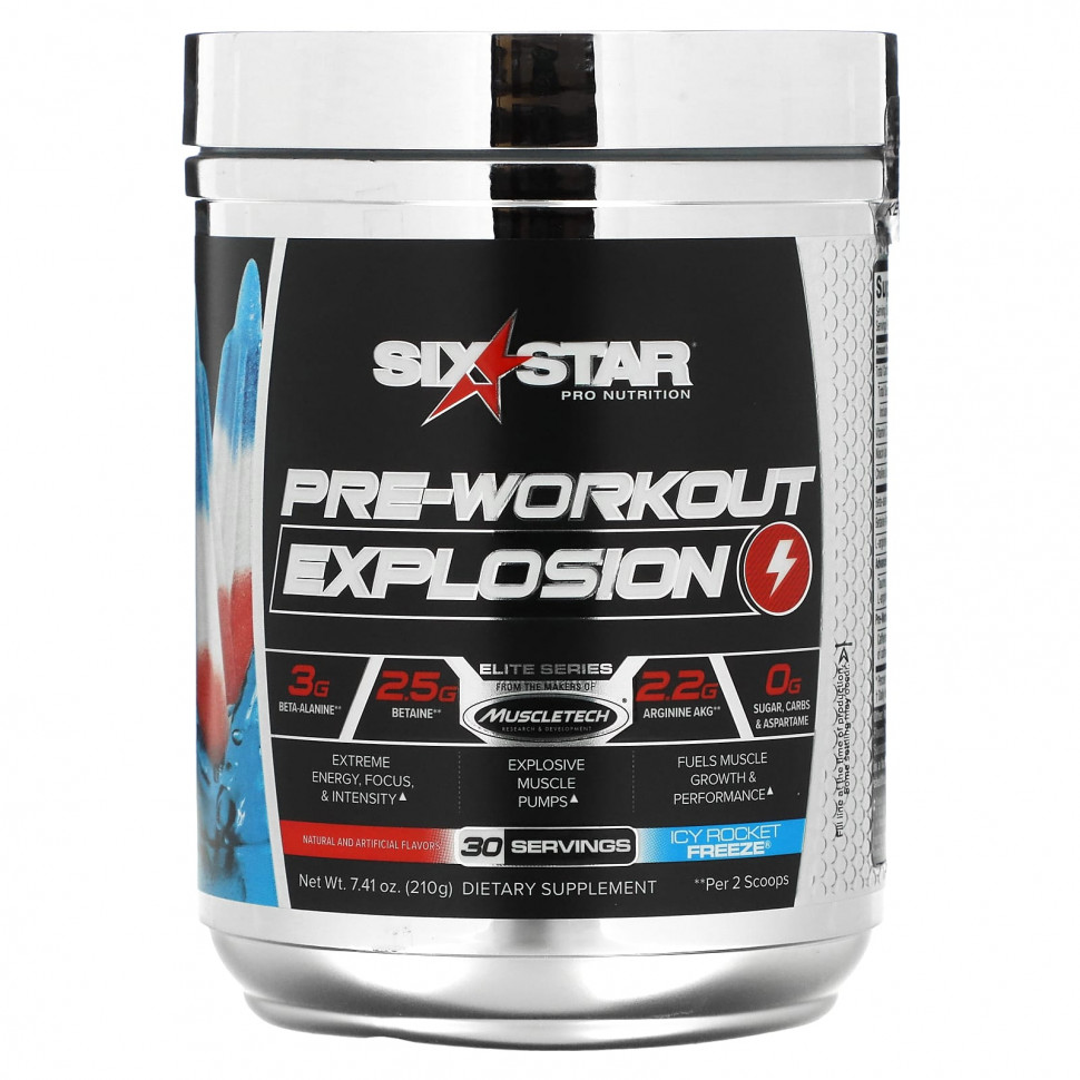 SIXSTAR, Elite Series, Pre-Workout Explosion, Icy Rocket Freeze, 7.41 oz (210 g)    , -, 