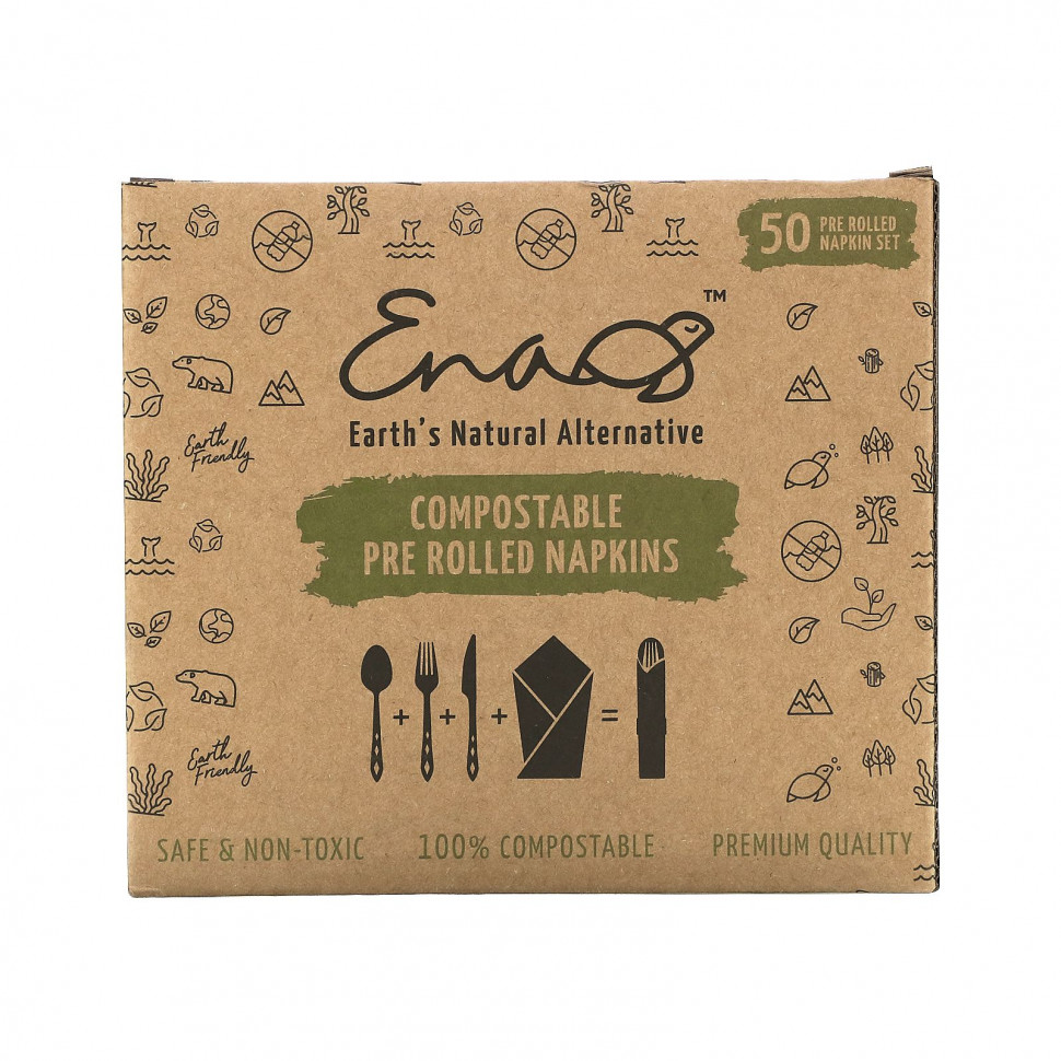 Earth's Natural Alternative, Compostable Pre Rolled Napkins with Knife, Fork and Spoon, 50 Rolls    , -, 