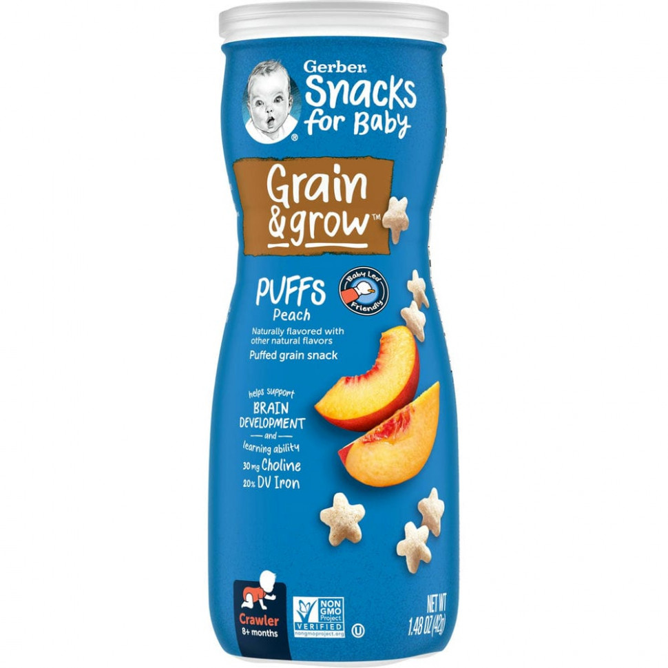 ���������� Gerber, Puffs, Puffed Grain Snack, 8+ Months, Peach, 1.48 oz (42 g)  Iherb (������)