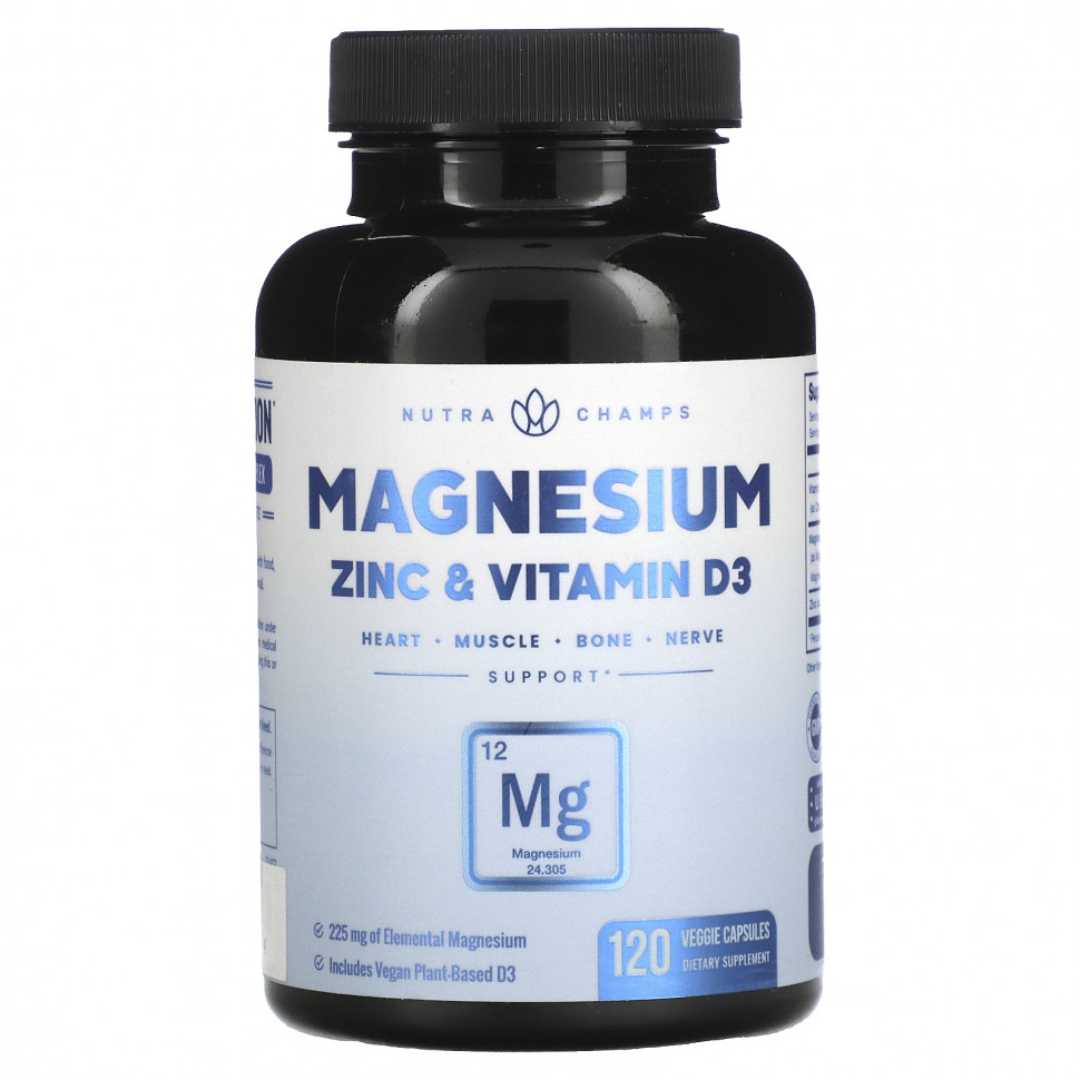 NutraChamps, Magnesium, Zinc & Vitamin D3, 120 Veggie Capsules    , -, 