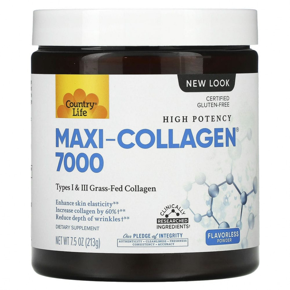 Country Life, Maxi-Collagen 7000 Powder, Flavorless, 7.5 oz (213 g)    , -, 