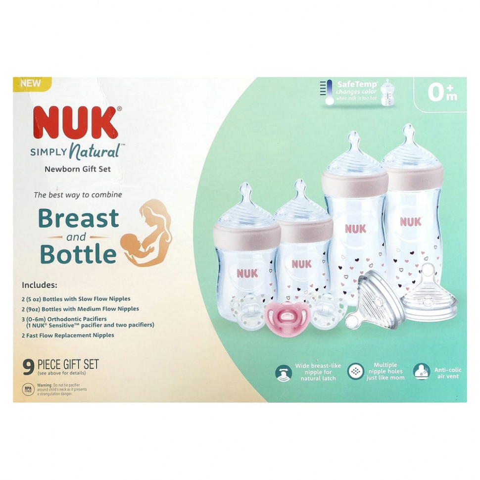 NUK, Simply Natural Bottle with SafeTemp,    ,  0 , 9 .    , -, 