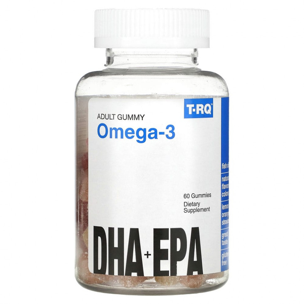 T-RQ, Omega-3, DHA + EPA, Lemon, Orange, Strawberry, 60 Gummies    , -, 