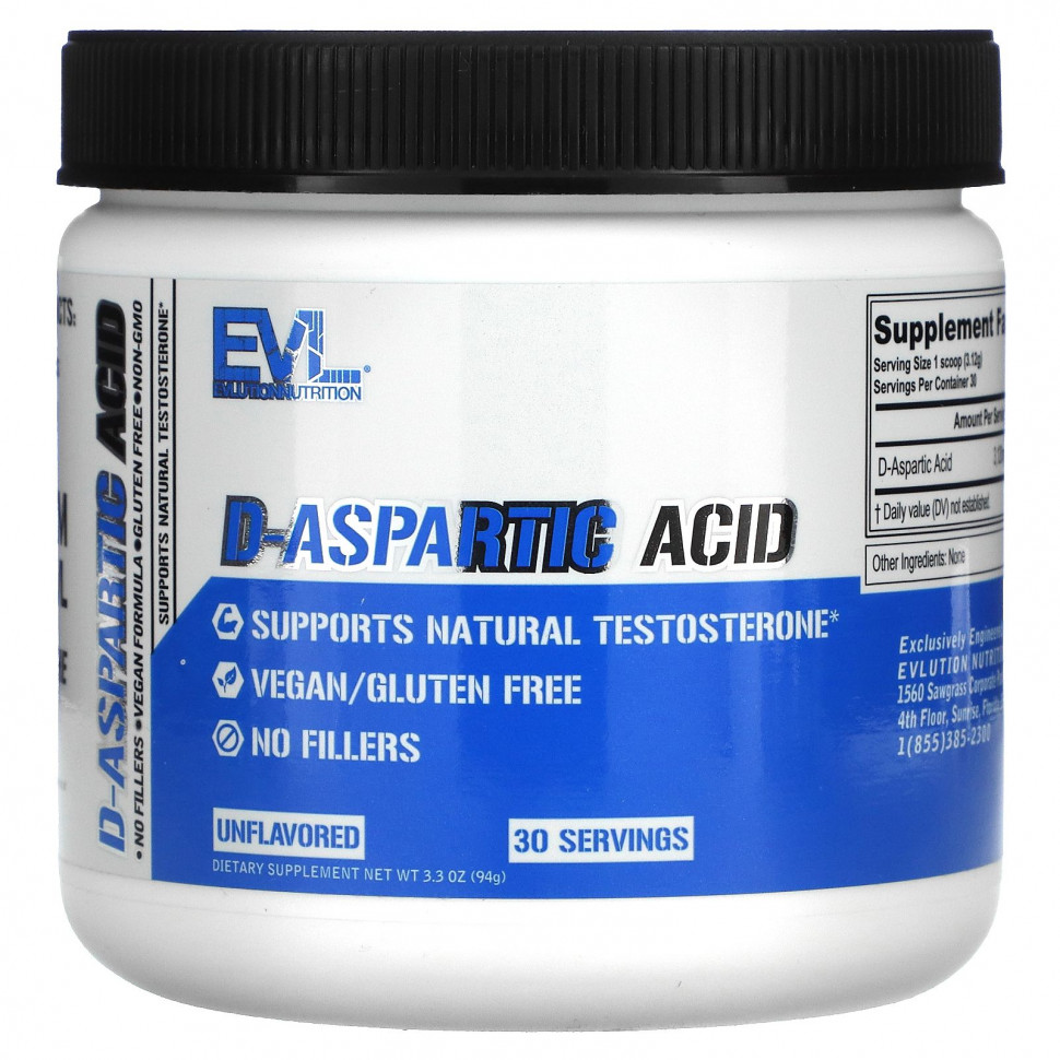 EVLution Nutrition, D-Aspartic Acid, Unflavored, 3.3 oz (94 g)    , -, 