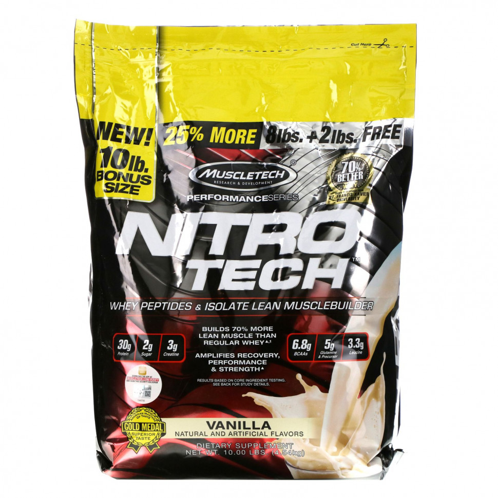 ���������� Muscletech, Performance Series, Nitro Tech, ������������ ������� � ������ ��� ����������� �������� �����, ������, 4,54 �� (10 ������)  Iherb (������)