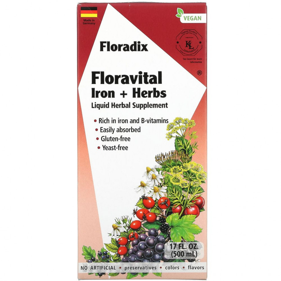 ���������� Gaia Herbs, Floradix, Floravital Iron + Herbs, 500 �� (17 ����. �����)  Iherb (������)