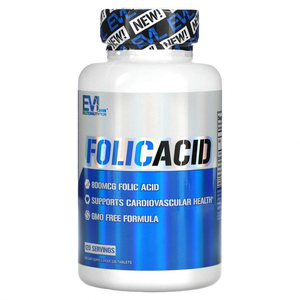 EVLution Nutrition, Folic Acid, 800 mcg, 120 Tablets    , -, 