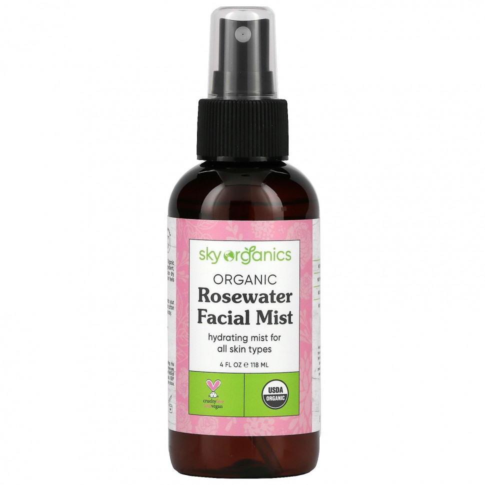 Sky Organics, Rosewater Toner, 100% Pure Organic, 4 fl oz (118 ml)    , -, 