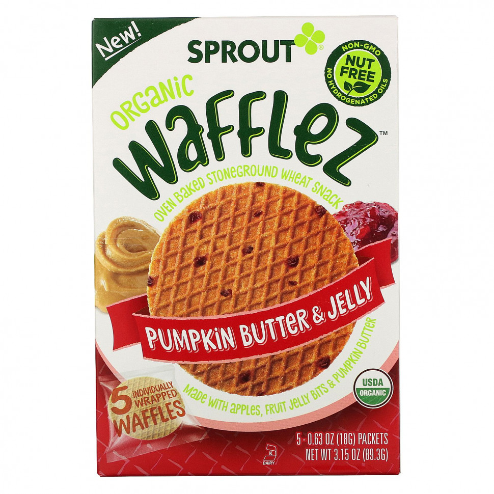 ���������� Sprout Organic, Wafflez, ��������� ����� � ����, 5 ���������, 18 � (0,63 �����)  Iherb (������)