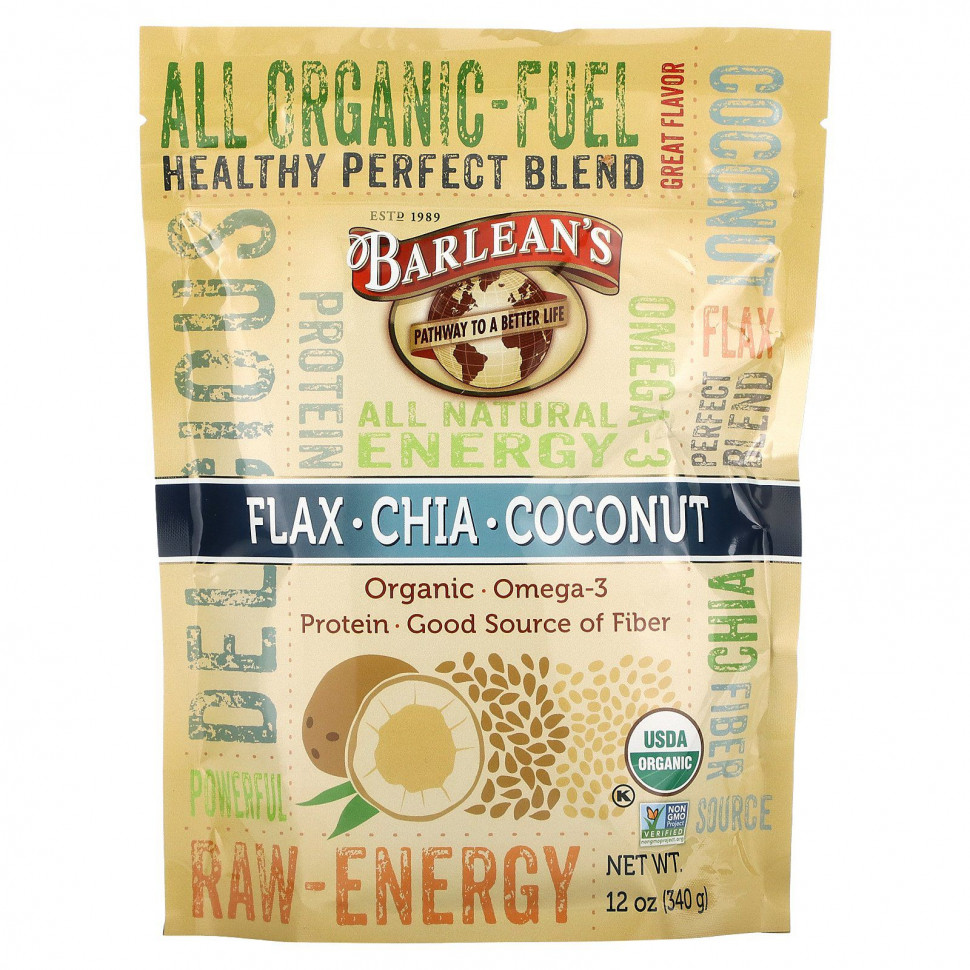 Barlean's, Raw Energy Flax-Chia-Coconut blend, 12oz pouch    , -, 