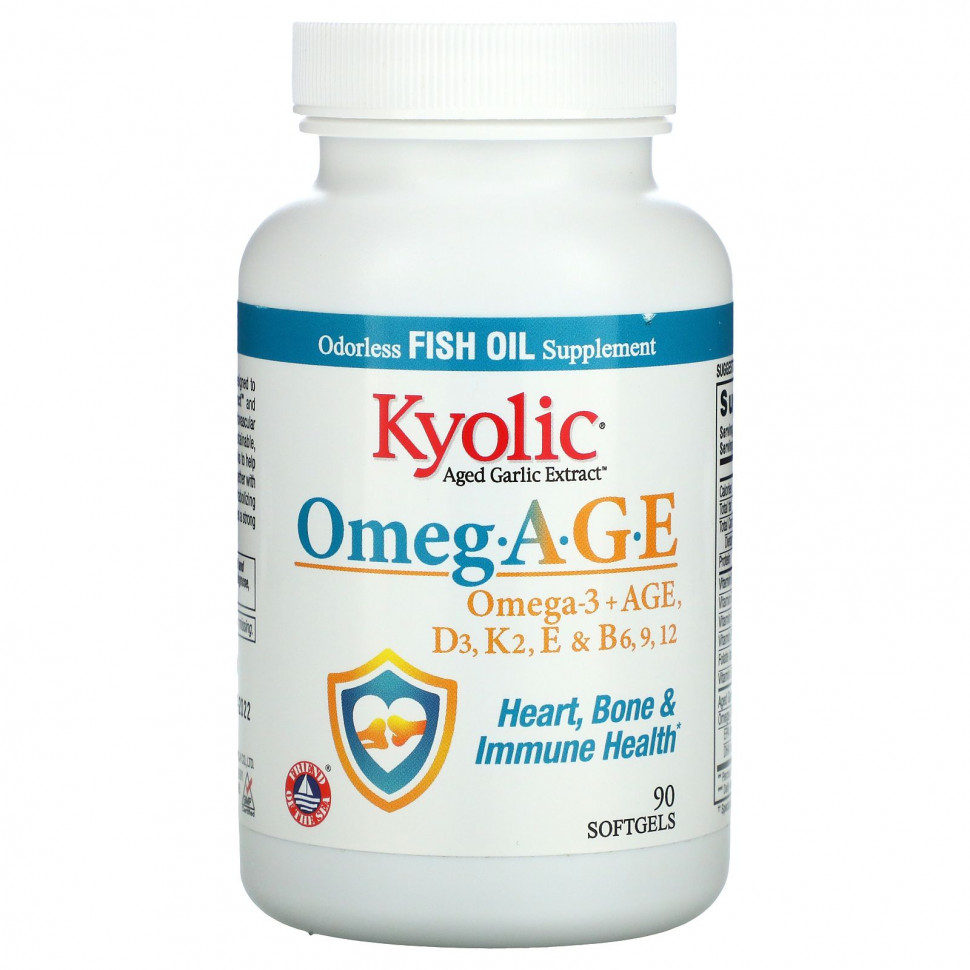 Kyolic, Omeg.AGE, -3  , D3, K2, E  B6, 9, 12, Heart, Bone & Immune Health, 90      , -, 