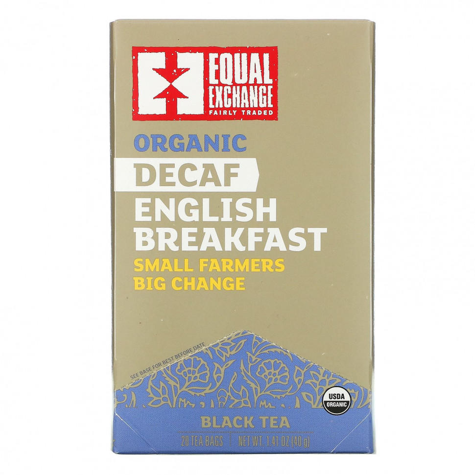 Equal Exchange, Organic Decaf English Breakfast, Black Tea, 20 Tea Bags, 1.41 oz ( 40 g)    , -, 