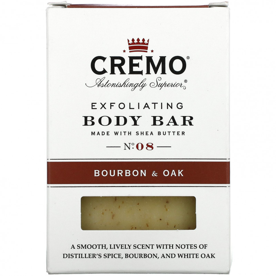 Cremo, Exfoliating Body Bar, No 8, Made with Shea Butter, Bourbon & Oak, 6 oz (170 g)    , -, 