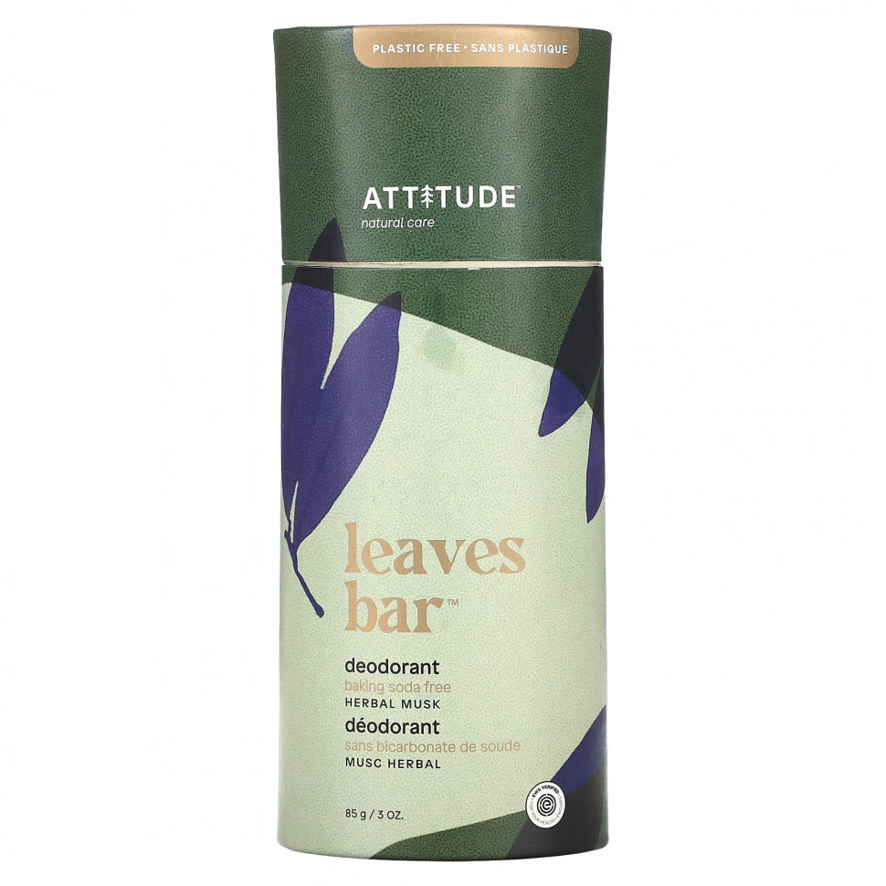 ATTITUDE, Leaves Bar, Deodorant, Herbal Musk, 3 oz (85 g)    , -, 