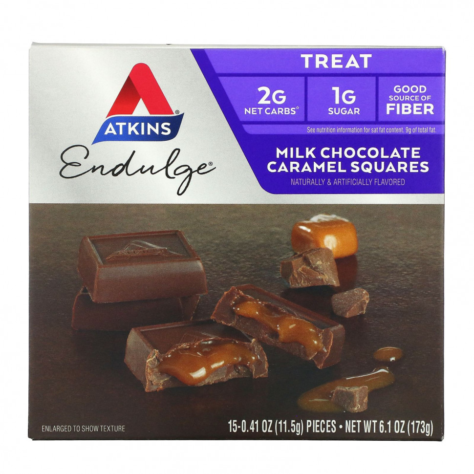 Atkins, Milk Chocolate Caramel Squares, 15 Pieces, 0.41 oz (11.5 g) Each    , -, 