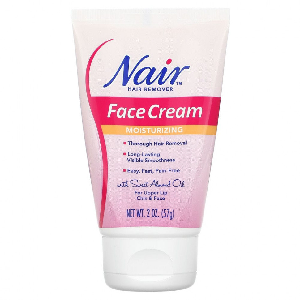 Nair, Hair Remover, Moisturizing Face Cream, 2 oz (57 g)    , -, 