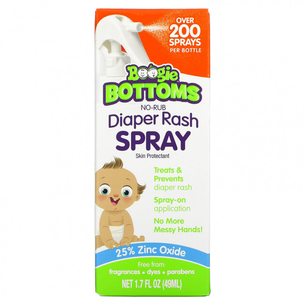 Boogie Wipes, No-Rub Diaper Rash Spray Fragrance-Free, 1.7 fl oz (49 ml)    , -, 